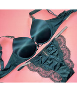 Victoria's Secret 36B BOMBSHELL BRA SET L panty EMERALD GREEN shine strap - $79.19