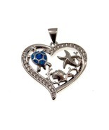 Solid 925 Sterling Silver &amp; Lab Opal Seashell, Starfish, &amp; Turtle Heart ... - $29.22