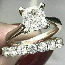 2Ct Kissen Künstlicher Diamant Weiß Vergoldet Verlobungsring Ehering Set - £281.43 GBP