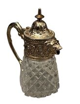 Lion's Head Vtg Leonard Waffle Diamond Glass Syrup Creamer Pitcher Plated - $32.82