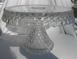 Cambridge Virginian Glass Pedestal Cake Plate Stand Salver Diamond Optic 11&quot; - £122.27 GBP