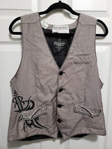 Roar Mens L Gray Pinstripe Vest Beaded by John Kristiansen NY for Hershey Park - £99.55 GBP