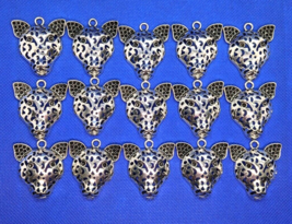 Lot of 15 Metal Silver Color Panthera Face Pendants Reset Eyes Metalwork Design - £9.83 GBP