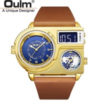 Oulm 5026 New Dual Display Two Time Zone Sport Watch Male Big Dial Clock Hours M - £50.46 GBP