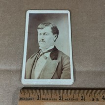 CDV Man Bow Tie Mustache 3/4 Portrait Victorian Finch&#39;s Gallery Lebanon Ohio - £11.31 GBP