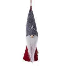 Wood and Felt Dwarf Gnome with Grey Snowflake Hat Christmas Tree Ornamen... - $10.79