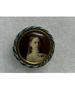 Antique Mourning Brooch Pin Gold Tone, Turquoise Lady&#39;s Photo DATED 1900 - $158.65 CAD