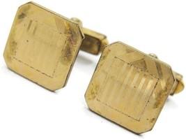 Vintage Signed Swank 1/20 12KGF Cufflinks Small Square Etched Lines Tuxedo Shirt - £70.95 GBP