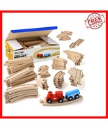 52-Piece Wooden Train Track Set with 2 Bonus Trains - Compatible with Th... - $64.72 CAD