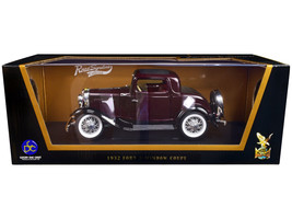 1932 Ford 3-Window Coupe Burgundy w Black Top 1/18 Diecast Car Road Sign... - $67.20