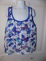JUSTICE BUTTERFLY PRINT FLORAL LACE BLUE TANK TOP SIZE 16 GIRL&#39;S EUC - $13.87