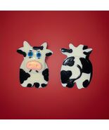 Vintage Cute Cow Enamel Earrings Or Pins - $5.60