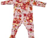 Baby Lulu Pink Floral Footed Romper Sleeper 6M Cotton Ruffle Button Shab... - $21.78
