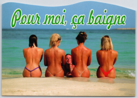 pour moi ça baigne ( for me it sucks )  Postcard Risque Ocean Pinup Beach Girls - £8.15 GBP