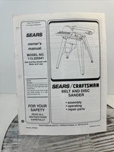 Sears Owner&#39;s Manual; 113.225941 Craftsman Belt and Disc Sander - Part #SP5582 - £11.41 GBP