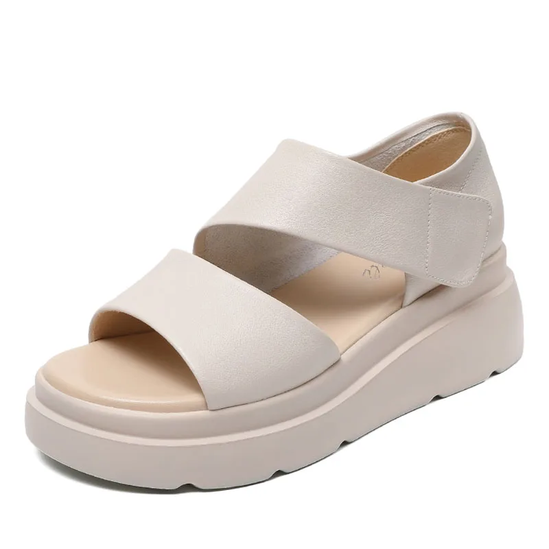 N sandals 2023 solid color open toe wedges heel genuine leather sandals ladies platform thumb200