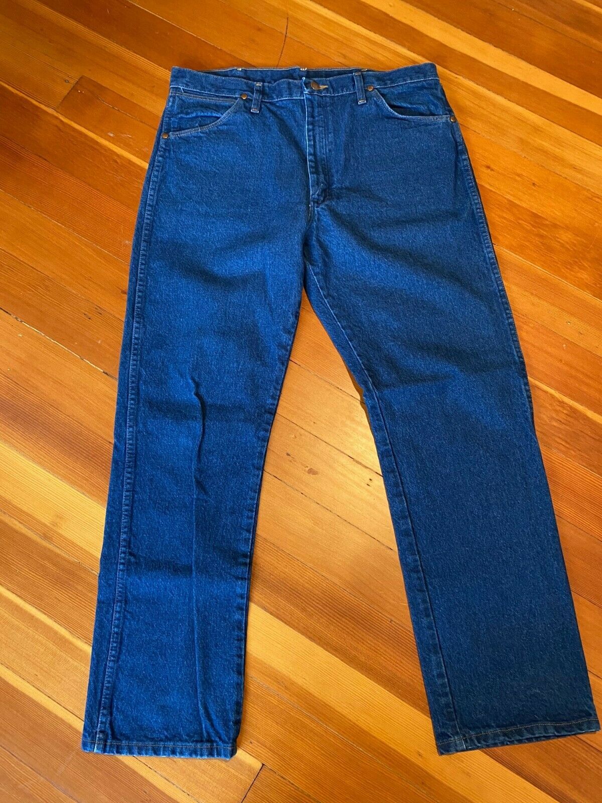 Vintage 90s Mens Wrangler Logo Patch Back Pocket Jeans Stonewash Blue 36 x 32 - $23.75