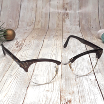 Vintage UOC 10K Gold Plated Metal Wooden Cat Eye Eyeglasses FRAMES ONLY - 5-1/2 - £105.21 GBP