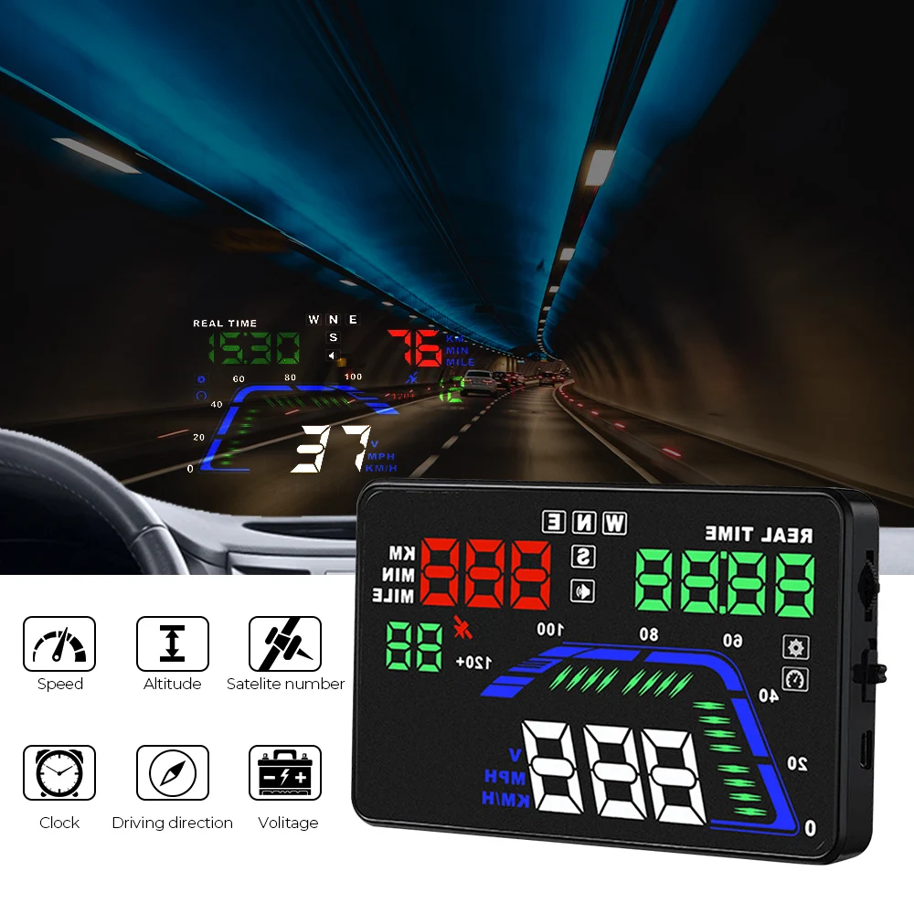 Head-up Display Universal Q7 Windshield Projector GPS Digital Clock Overspeed - £40.16 GBP