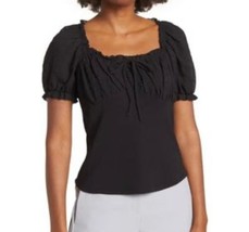 Status By Chenault Womens Peasant Top Black Short Sleeve Scoop Neck Boho S New - £18.16 GBP