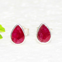925 Sterling Silver Natural Ruby Earrings Handmade Jewelry Gift For Women - $29.21