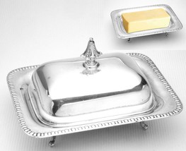 SHEFFIELD SILVER PLATE EPC BUTTER DISH LID &amp; FEET ENGLAND ANTIQUE 6” 340 - $29.69
