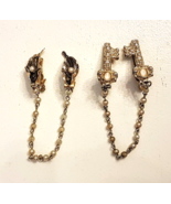 Sweater Clip PIN LOT Skeleton Key &amp; Faux Pearl Leaf Chain Clasp Granny C... - $24.67