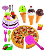 Play Food Set With Cutting Pizza Toy, Birthday Cake Toy, Ice Cream Toy P... - $39.32