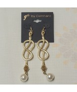 G By Gennaro Dangle Snake Earrings Faux Pearl Gold Tone - £11.49 GBP