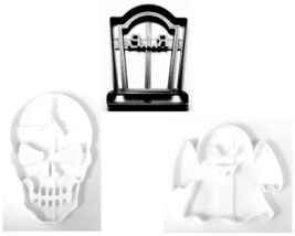 Graveyard RIP Tombstone Ghost Skull Halloween Set Of 3 Cookie Cutters USA PR1095 - £6.38 GBP