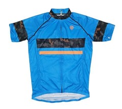 Canari Cyclewear Mens Size L Blue Black Short Sleeve Full Zip Mock Neck Shirt - $19.23