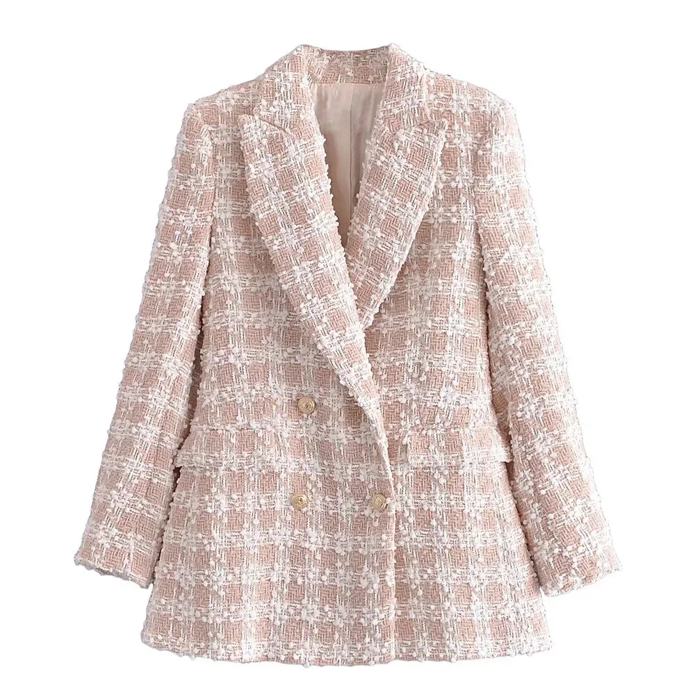 XIKOM 2021 Autumn Textured Tweed Jacket PocketsLong Sleeve  Blazer Women Casual  - £148.37 GBP
