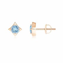 ANGARA Natural Aquamarine Round Solitaire Stud Earrings in 14K Gold (AAA, 4MM) - £293.87 GBP