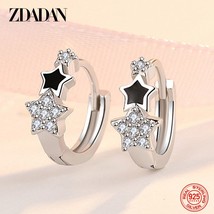 925 Sterling Silver Black Stars Zircon Hoop Earring Women Charm Wedding Jewelry  - £9.58 GBP