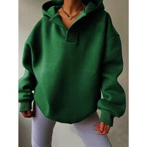 Solid Color Long Sleeve Slouchy Hooded Hoodie Sweatshirt Green Small - $38.61