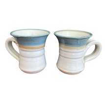 x2 Vintage Handmade Stoneware Blue &amp; White Coffee Mugs - Santa Fe Pottery - £31.65 GBP