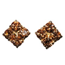 Square Pave Screw Back Earrings w/ 4 Brown Topaz Round Rhinestones Gold ... - $9.99