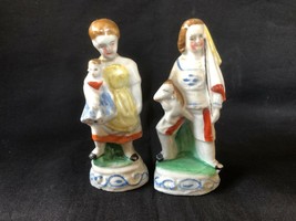 Antique porcelain Dollhouse Pair of figurines boy and girl with toy Bisque Minia - £39.82 GBP