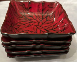 Roscher New Port Salad or Soup Bowls  Dk RED Black leaves Sq 6-3/4&quot; x 2-... - $39.00