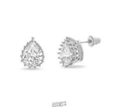 CZ Teardrop-Shaped Stud Silvertone Earrings Blue Rhodium-Plated Cubic Zirconia - £14.93 GBP