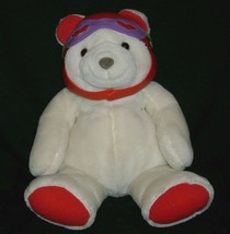 15&quot; Vintage Hallmark White Teddy Bear Pilot Stuffed Animal Plush Toy Red Hat - $19.00