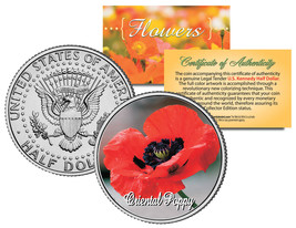 ORIENTAL POPPY FLOWER JFK Kennedy Half Dollar US Colorized Coin - £6.69 GBP