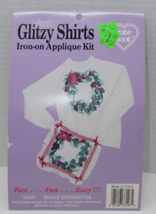 Vintage 90s Christmas Glitzy Shirts Iron-On Applique Kit &quot;Holly Poinsettia&quot; - £7.08 GBP