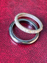 Vintage Lot of Thin Faux Hematite &amp; Ornate SIlvertone Stacking Band Ring... - $13.09
