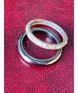 Vintage Lot of Thin Faux Hematite &amp; Ornate SIlvertone Stacking Band Ring... - £10.46 GBP