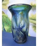 Michael Boylen (born 1935) art glass studio blue vase 6 x 4" signed  ^^^ - $214.82