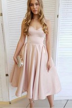 A-Line Satin Sweetheart Tea Length Homecoming Dress Short Prom Dress - $89.00
