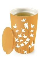 Tea Forte Kati Mustard Yellow White Flowers Ceramic Mug with infuser - $22.76