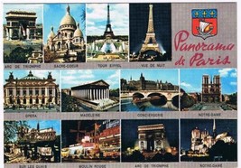 France Postcard Paris Panorama Eiffel Sacre Coeur Opera Notre Dame Moulin Rouge  - £1.68 GBP