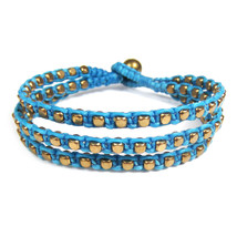 Blissful Strands Cubic Brass Blue Cotton Waxed Rope Bracelet - £12.18 GBP